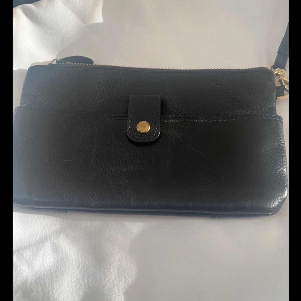 Lodis Black Leather Wristlet with Gold Accent
